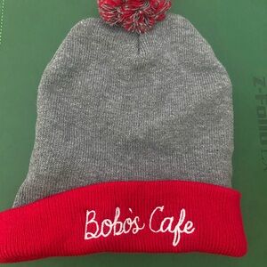 Gray and Red Bob's Cafe Beanie